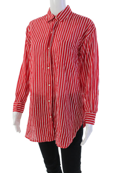 J Crew Womens Cotton Striped Print Collared Button-Down Shirt Red Size 2XS