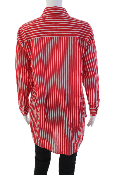 J Crew Womens Cotton Striped Print Collared Button-Down Shirt Red Size 2XS