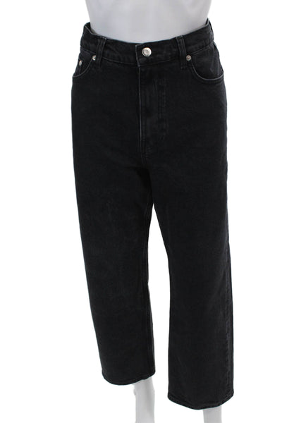 Arket Women's Five Pocket Button Closure Straight Leg Jean Pants Black Size 30