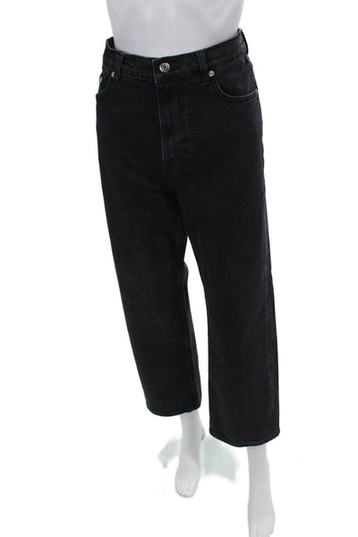 Arket Women's Five Pocket Button Closure Straight Leg Jean Pants Black Size 30