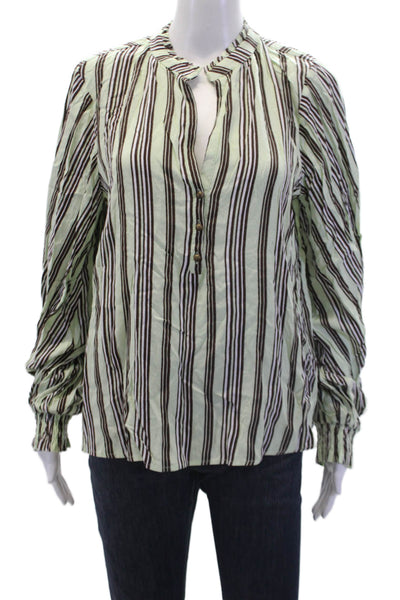 Maeve Anthropologie Womens Striped Button Down Shirt Mint Green Brown Size Mediu