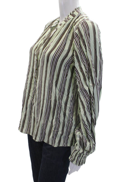 Maeve Anthropologie Womens Striped Button Down Shirt Mint Green Brown Size Mediu
