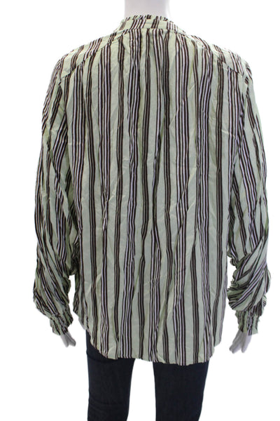 Maeve Anthropologie Womens Striped Button Down Shirt Mint Green Brown Size Mediu