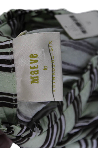 Maeve Anthropologie Womens Striped Button Down Shirt Mint Green Brown Size Mediu