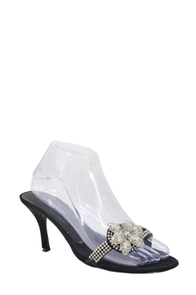 Franco Sarto Womens Satin Jeweled Renew Sandal Heels Black Size 6.5 Medium