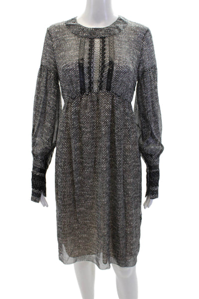 Kristina Ti Womens Long Sleeve Polka Dot Lace Trim Dress Black Size M