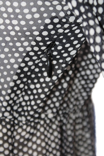 Kristina Ti Womens Long Sleeve Polka Dot Lace Trim Dress Black Size M