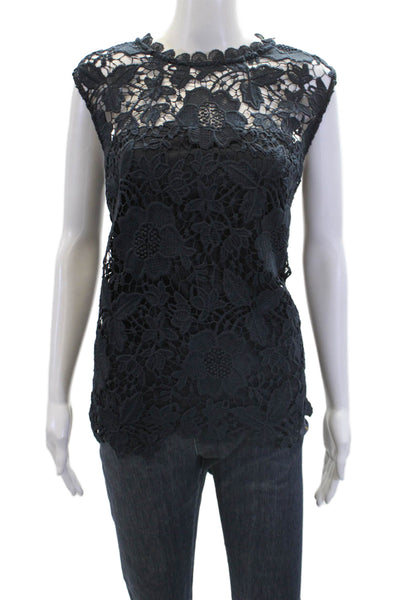 Nanette Nanette Lepore Womens Crochet Sleeveless Tank Top Navy Blue Size Large