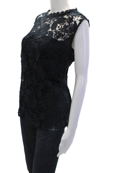 Nanette Nanette Lepore Womens Crochet Sleeveless Tank Top Navy Blue Size Large