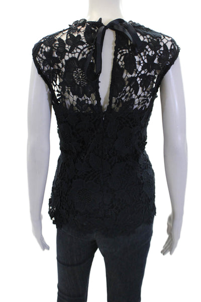 Nanette Nanette Lepore Womens Crochet Sleeveless Tank Top Navy Blue Size Large