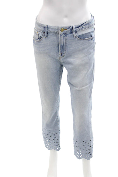 Frame Denim Womens Cotton Cut Out Mid-Rise Cropped Bootcut Jeans Blue Size 29