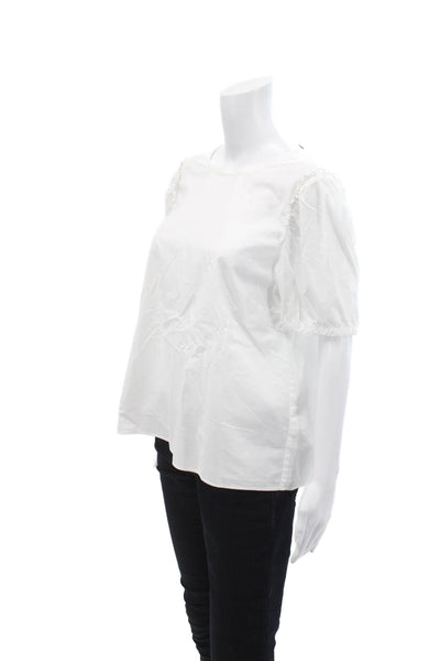 J Crew Womens Short Sleeve Scoop Neck Boxy Blouse Top White Cotton Size Large