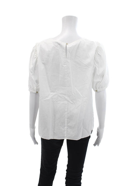 J Crew Womens Short Sleeve Scoop Neck Boxy Blouse Top White Cotton Size Large