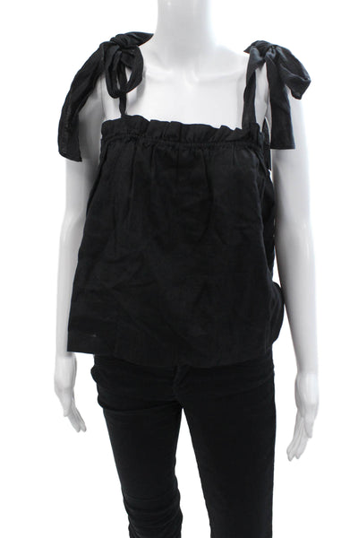 J Crew Womens Sleeveless Tie Strap Square Neck Linen Blouse Top Black Size Large