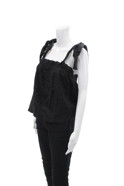 J Crew Womens Sleeveless Tie Strap Square Neck Linen Blouse Top Black Size Large