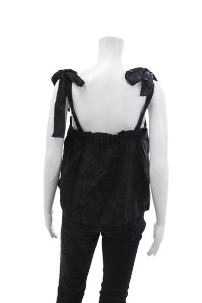J Crew Womens Sleeveless Tie Strap Square Neck Linen Blouse Top Black Size Large