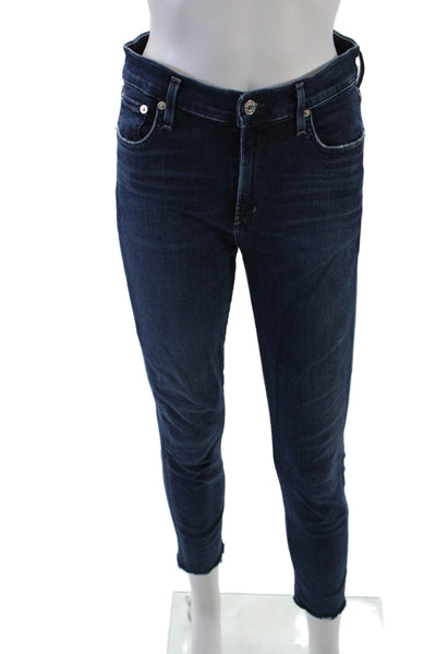 Agolde Womens High Rise Dark Wash Raw Hem Skinny Jeans Blue Size 28