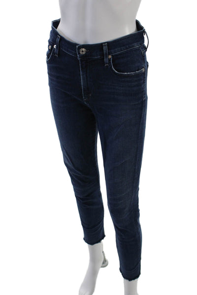 Agolde Womens High Rise Dark Wash Raw Hem Skinny Jeans Blue Size 28