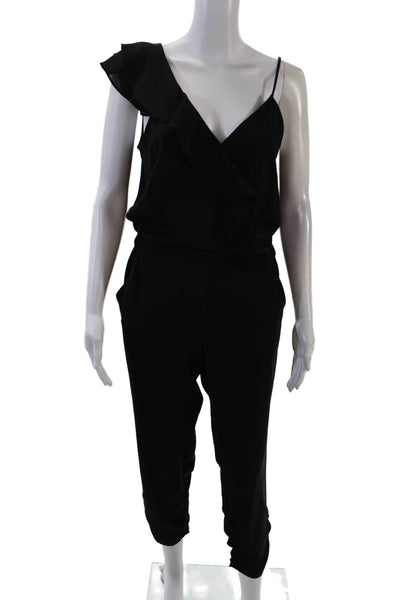Parker Womens Ruffle Trim V Neck Sleeveless Jumpsuit Black Size 6