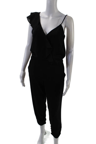 Parker Womens Ruffle Trim V Neck Sleeveless Jumpsuit Black Size 6