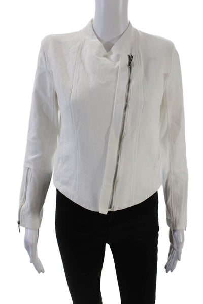 Blank NYC Womens Cotton Mesh Trim Double Asymmetric Zip Jacket White Size S