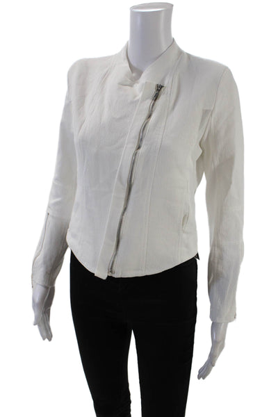 Blank NYC Womens Cotton Mesh Trim Double Asymmetric Zip Jacket White Size S
