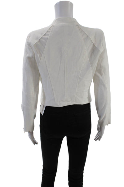Blank NYC Womens Cotton Mesh Trim Double Asymmetric Zip Jacket White Size S