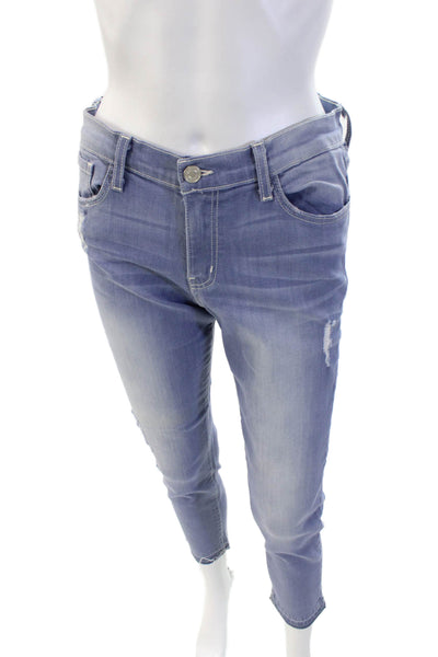 Flying Monkey Womens Cotton Denim Print Fray Hem Skinny Pants Blue Size 30
