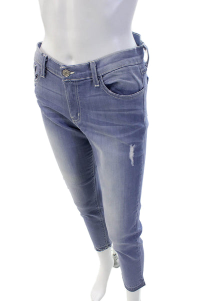 Flying Monkey Womens Cotton Denim Print Fray Hem Skinny Pants Blue Size 30