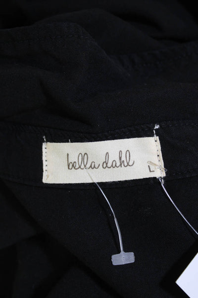 Bella Dahl Womens Collared Long Sleeve Drawstring Waist Jumpsuit Black Size L