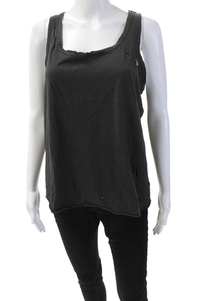 Sundry Womens Distressed Round Neck Sleeveless Tank Top Dark Green Size 3