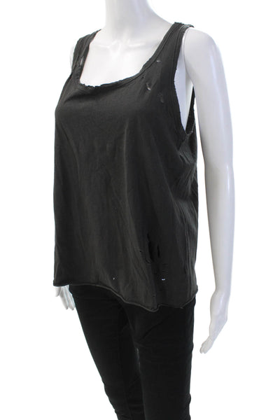 Sundry Womens Distressed Round Neck Sleeveless Tank Top Dark Green Size 3