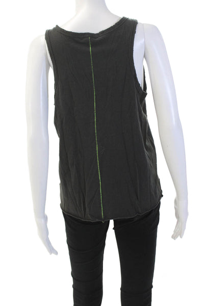 Sundry Womens Distressed Round Neck Sleeveless Tank Top Dark Green Size 3