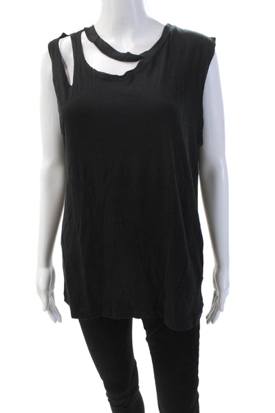 LNA Womens Cotton Double Cut Round Neck Sleeveless Tank Top Black Size L