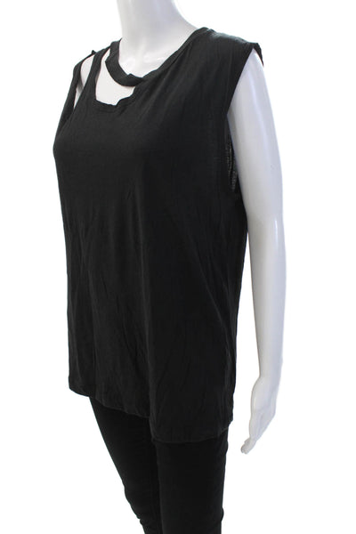LNA Womens Cotton Double Cut Round Neck Sleeveless Tank Top Black Size L