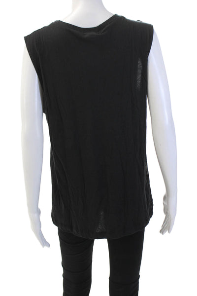 LNA Womens Cotton Double Cut Round Neck Sleeveless Tank Top Black Size L