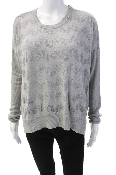 Wilt Womens Silk Woven Pattern Knit Round Neck Pullover Sweater Gray Size L