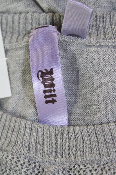 Wilt Womens Silk Woven Pattern Knit Round Neck Pullover Sweater Gray Size L