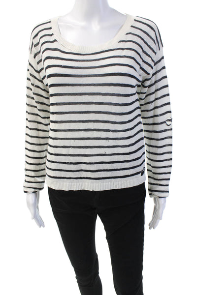 Central Park West Womens Austin Destroyed Stripe Crew Sweatshirt White Size L