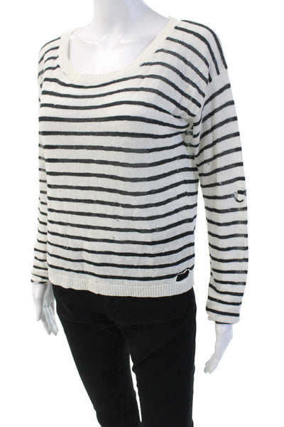 Central Park West Womens Austin Destroyed Stripe Crew Sweatshirt White Size L