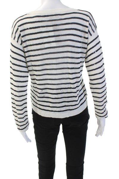 Central Park West Womens Austin Destroyed Stripe Crew Sweatshirt White Size L