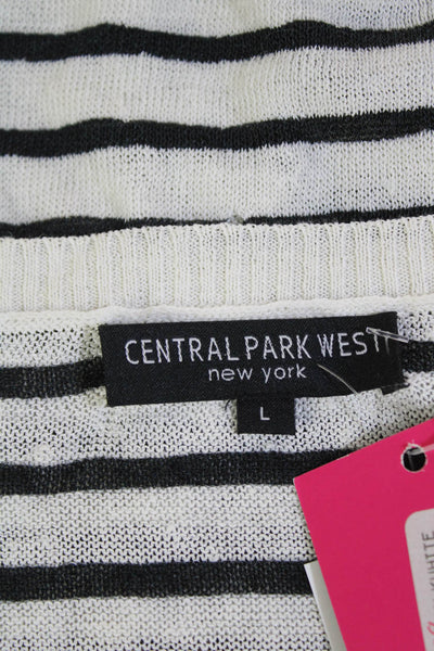 Central Park West Womens Austin Destroyed Stripe Crew Sweatshirt White Size L