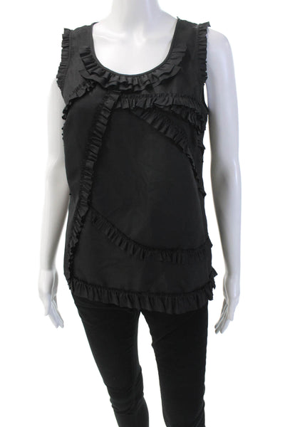 J Crew Womens Silk Sleeveless Round Neck Ruffle Blouse Black Size 4