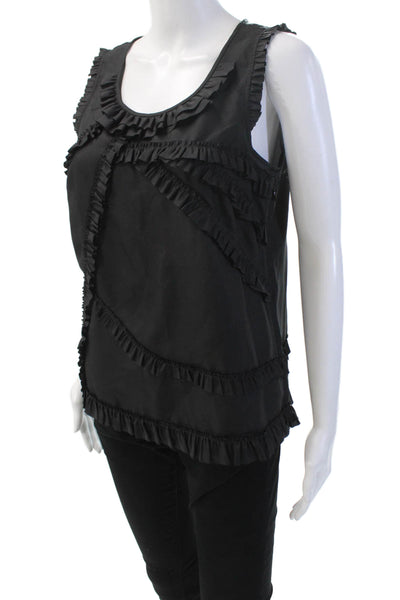 J Crew Womens Silk Sleeveless Round Neck Ruffle Blouse Black Size 4