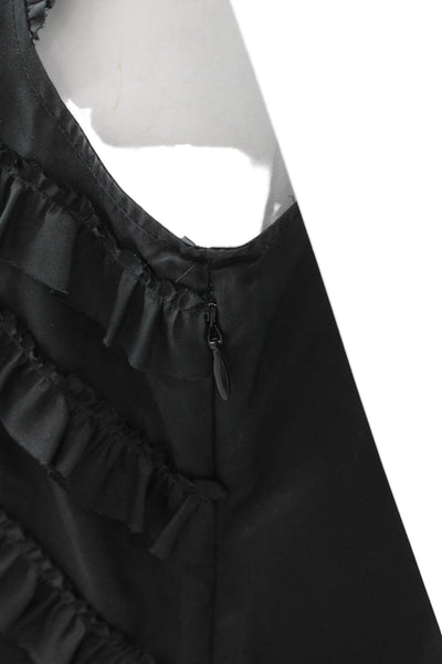 J Crew Womens Silk Sleeveless Round Neck Ruffle Blouse Black Size 4