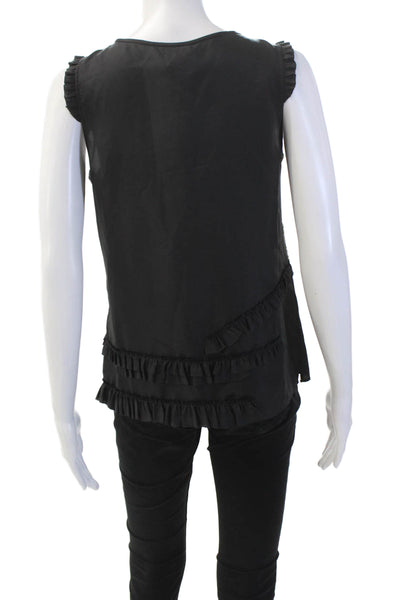 J Crew Womens Silk Sleeveless Round Neck Ruffle Blouse Black Size 4