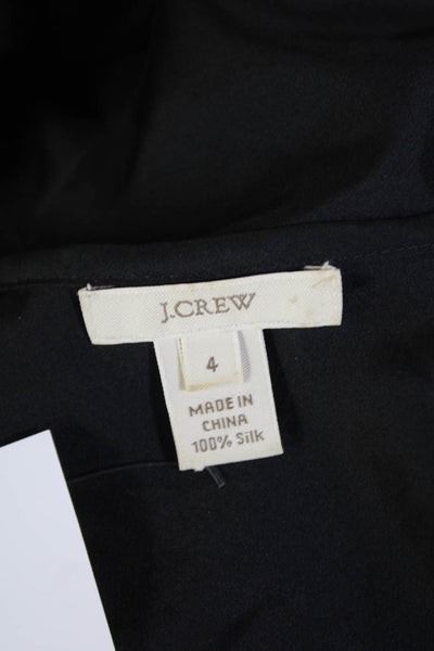 J Crew Womens Silk Sleeveless Round Neck Ruffle Blouse Black Size 4