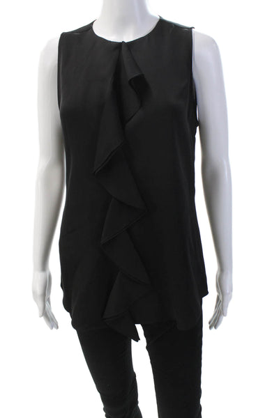 Theory Womens Silk Sleeveless Flounce Ruffle Tank Blouse Black Size S
