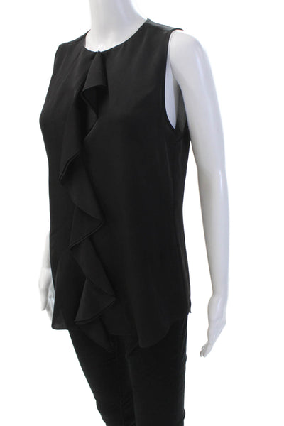 Theory Womens Silk Sleeveless Flounce Ruffle Tank Blouse Black Size S