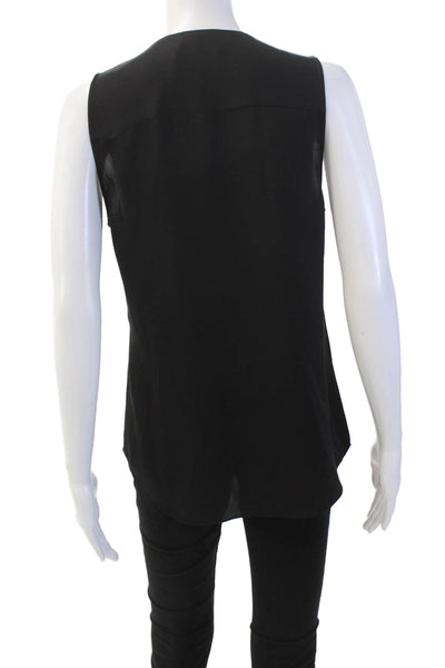 Theory Womens Silk Sleeveless Flounce Ruffle Tank Blouse Black Size S